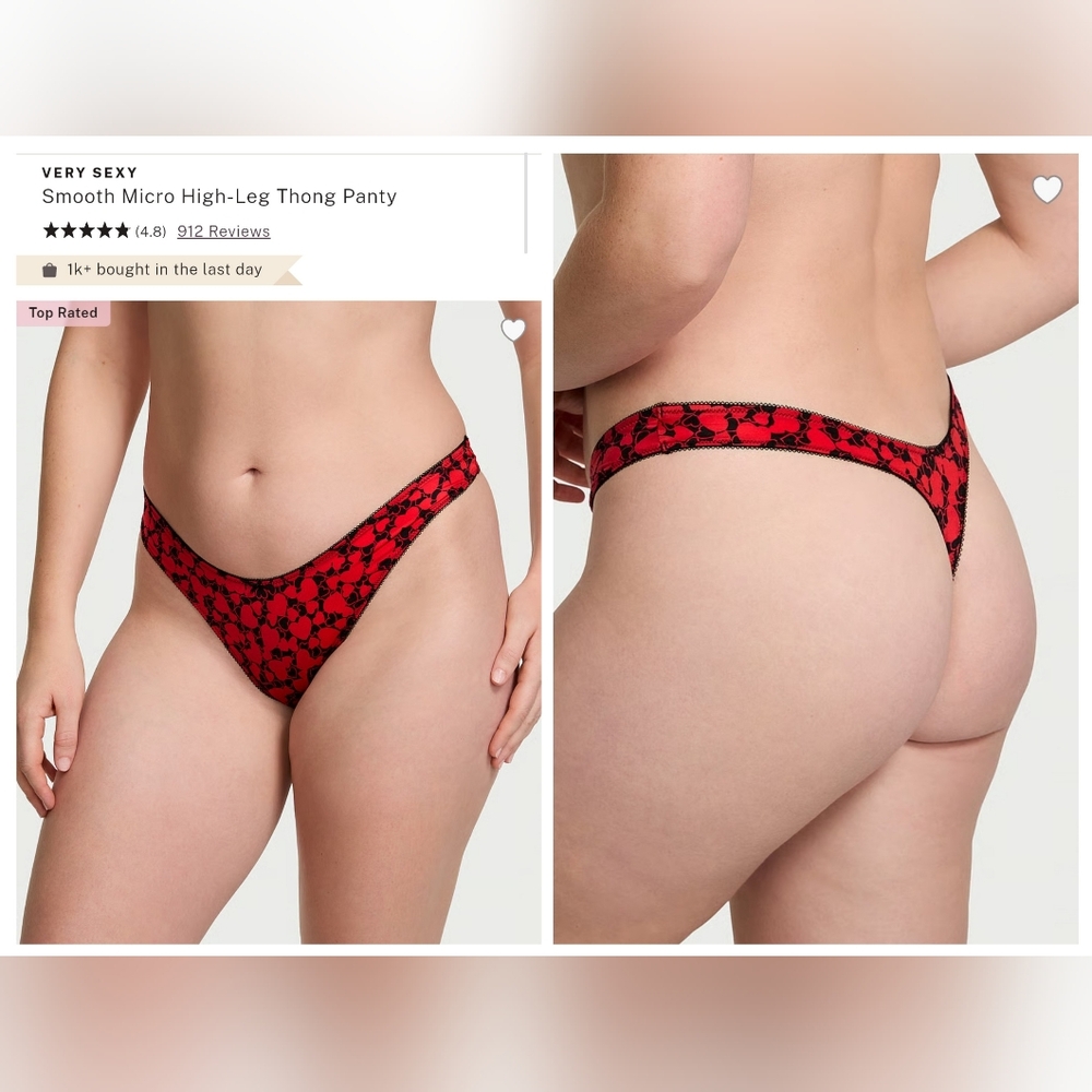 Victoria's Secret Very Sexy Smooth Micro High-leg Thong Panty SMALL HEARTS